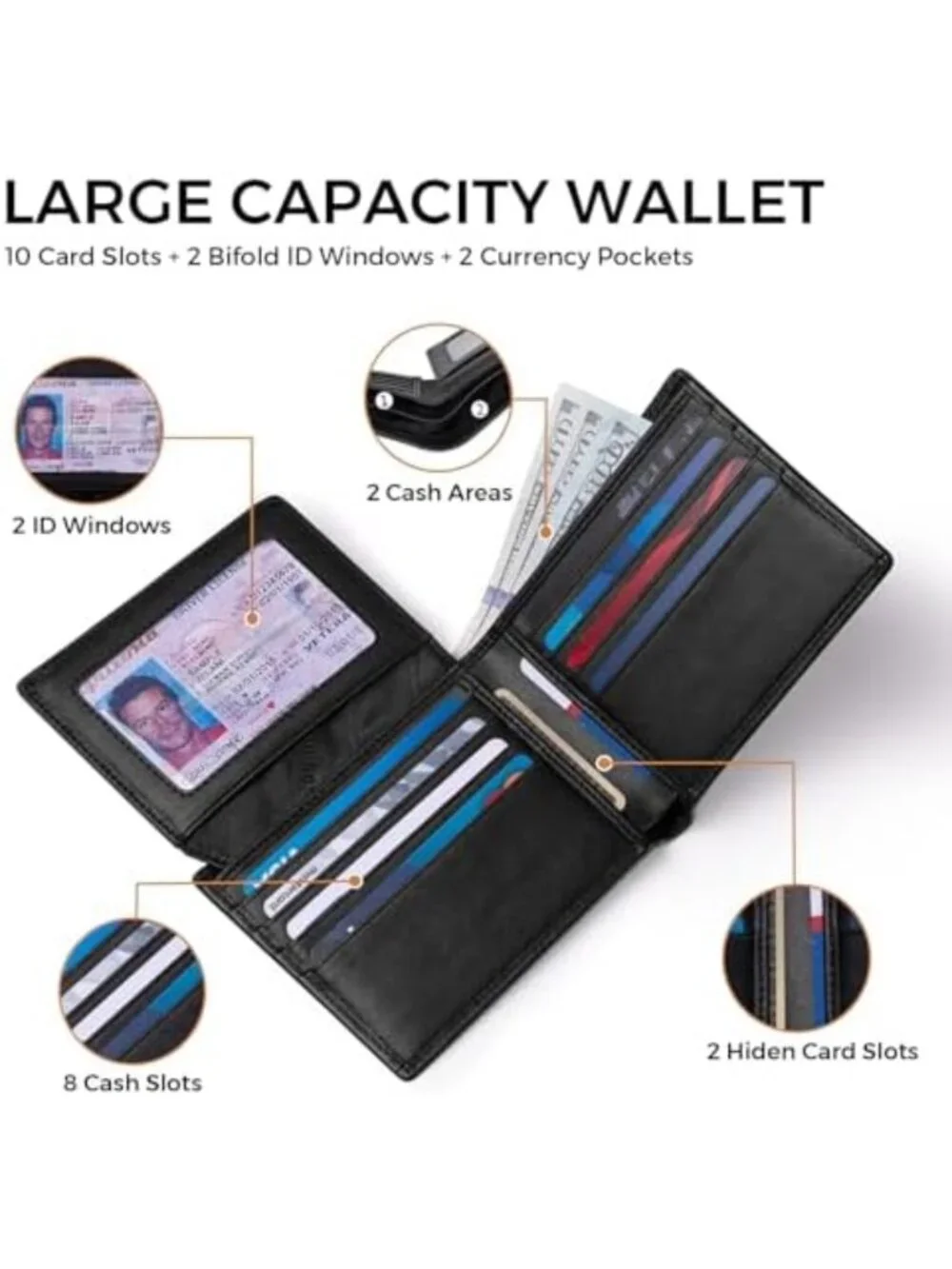 Stylish Leather RFID Blocking Bifold Wallet for Men - Front Pocket Design